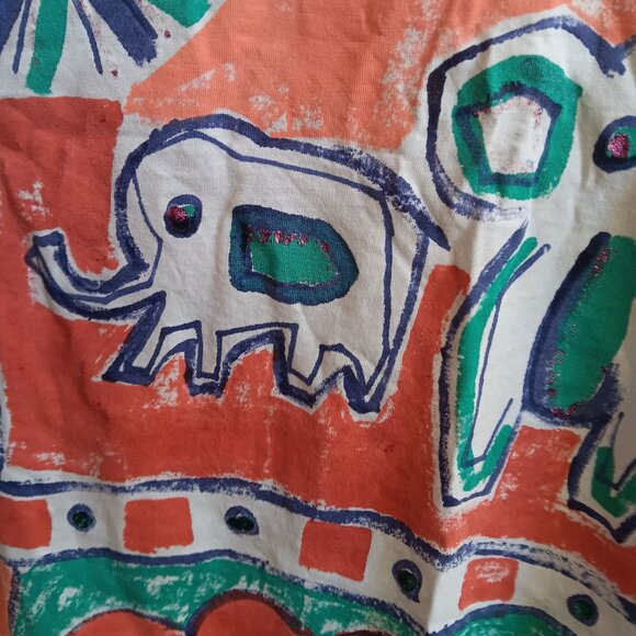 Large Vintage T-shirt Elephant Graphic Hand Painted Heather 1OF1 80's USA - Picture 3 of 9